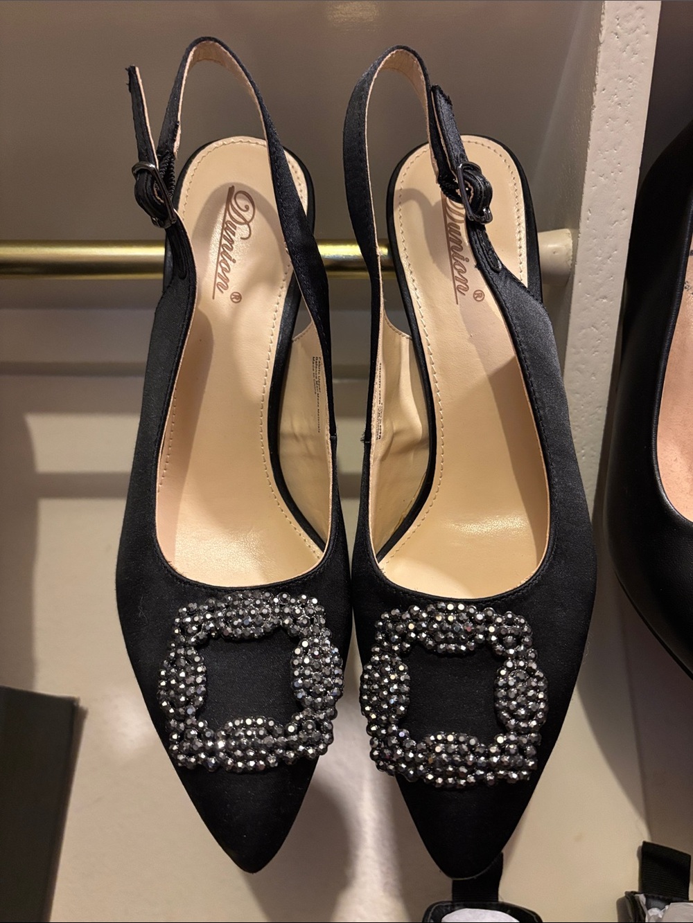 Black Embellished Slingback Pointed Toe heels new without tags